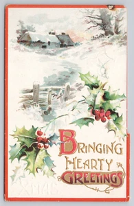 Vtg Embossed Post Card "Bringing Hearty Greetings" I238 - Picture 1 of 2