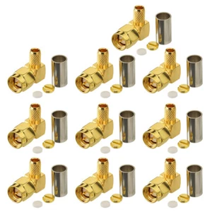 10-Pack SMA Male Right Angle Crimp Connector for RG58 LMR-195 RG400 RG142 Cable - Picture 1 of 5