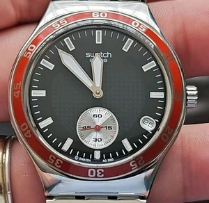 Mens Genuine Swiss Made Swatch Irony Watch Dark Blood Yps413g - Picture 1 of 7