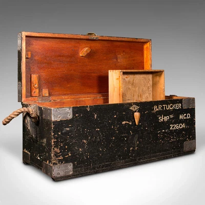 Caja de herramientas de carpintero vintage, inglés, cedro, pino, baúl de artesano, C.1940 Foto 1 de 4