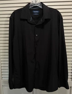 Nautica Long Sleeve Button Down Shirt Black Slim Fit Size 16-16 1/2 (32-33) Soft - Picture 1 of 7