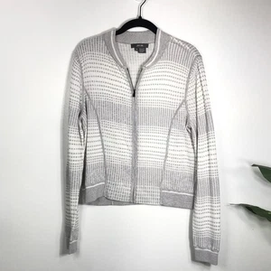 James Per Se Womens Full Zip Sweater Gray White Pattern Simple Casual Versatile - Picture 1 of 7