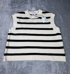 Miou Muse Womens Sweater Vest SIZE SMALL White Black Stripes Knit Stretch New - Bild 1 von 8
