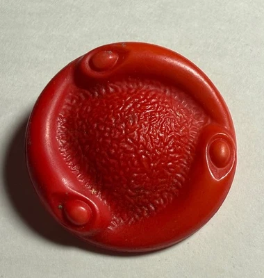 Винтажный большой красный бакелит 2,5 дюйма? Целлулоид? Кнопка хвостовика - Изображение 1 из 2