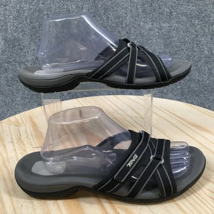 Teva Sandals Womens 10 Tirra Slide Black Leather Cross Strap Slip On SN1003990 - Picture 1 of 17