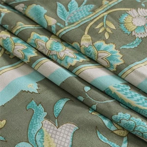 Sanskriti Vintage Sarees From India Green Moss Crepe Sari Printed Craft Fabric - Picture 1 of 8
