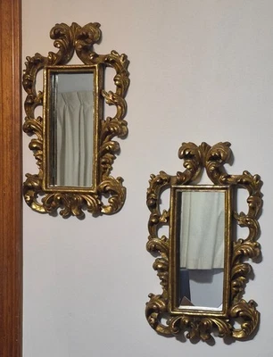 Espejo de pared barroco rococó de madera dorada ornamentado y audaz - 23" x 12 3/4" como nuevo 2 disponibles Foto 1 de 4