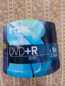 TDK DVD+R 50 PACK SPINDLE 1-16x SPEED 120 MINUTES 4.7GB BRAND NEW FACTORY SEALED - Afbeelding 1 van 2