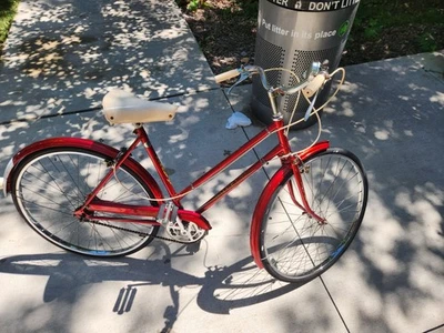 Vintage Red RALEIGH DUNELT BICYCLE Sturmey Archer 3 Speed England 26" Frame Bike - Image 1 of 4