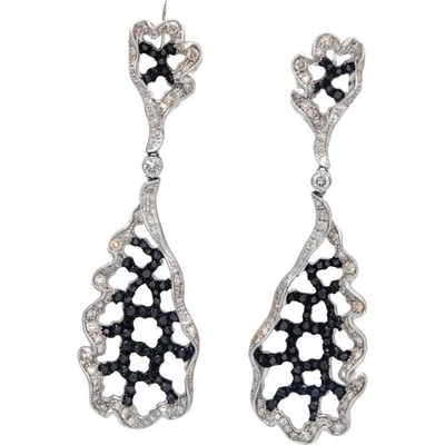 14k White Gold Round White & Black Diamond Drop Dangle Earrings 2.50CTW - Image 1 of 4