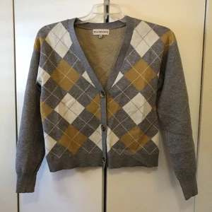 Willow & Wind Argyle Grey & Yellow Dark Academia Cardigan Size: L - Picture 1 of 6