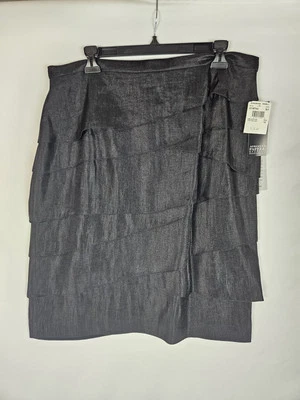 Falda Adrianna Papell Evening Essential Negra con Volantes de Gasa en Niveles Talla 16 Foto 1 de 4