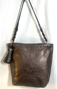 Bolso de Hombro Cartera Brighton E194333 Cuero Bronce Borla Flor Repujado - Imagen 1 de 18