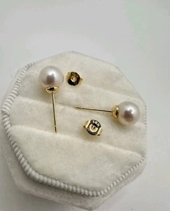 14k Yellow Gold Natural Alpha Pearl Stud Earrings Estate Sale Jewelry 14k Backs - Picture 1 of 10