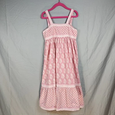 Anokhi Koki 8-9 Years Midi Dress Cotton Tiered Button Back Sleeveless Floral  - Image 1 of 4