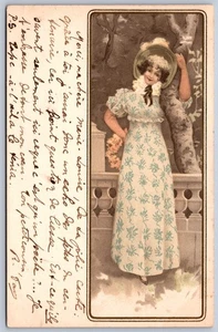 K39/ Interesting Postcard c1910 Art Nouveau Woman Dress Tree 411 - Picture 1 of 2