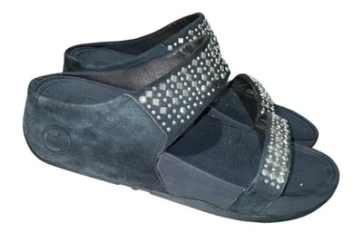 Sandalias Fit Flops Lentejuelas Novy Negras Cómodas Tachonadas Doble Correas Talla 6 Foto 1 de 4