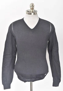 NEW VERSACE COLLECTION Gray Cotton Pique Knit Pullover V-Neck Sweater 48 / M - Picture 1 of 6