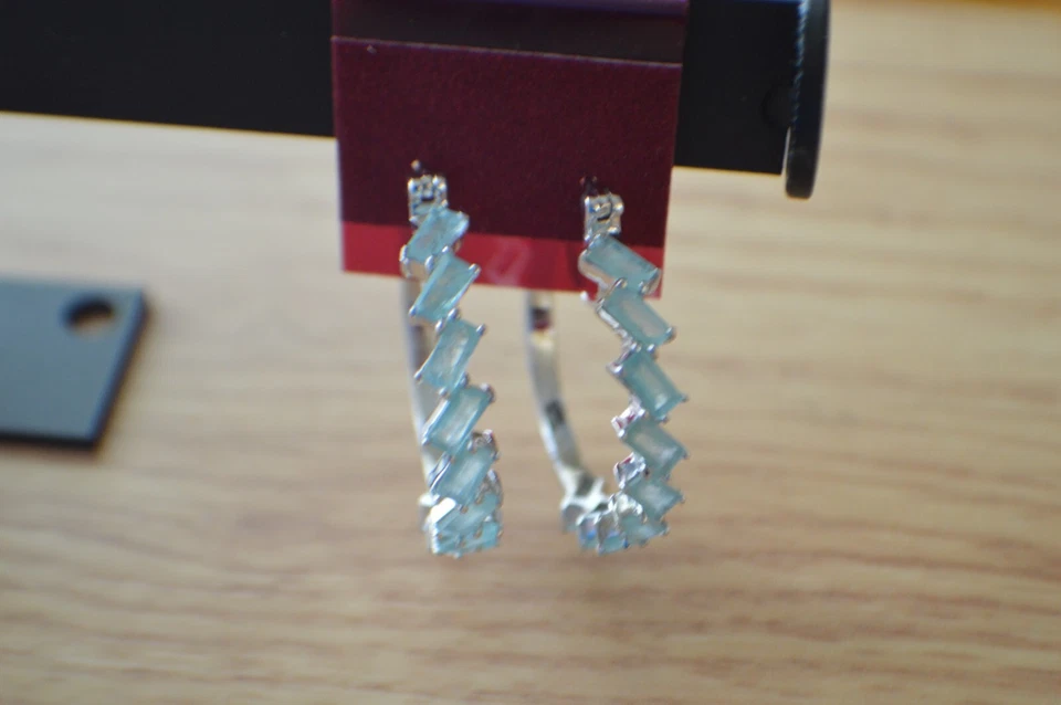 4.30ct Blue Grandidierite Hoop Earrings Rhodium over Fine Silver  ~ 1 1/4 Inch - Image 1 of 4