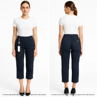 Versace Pantalones Capri Mujer Talla 40 W26 Azul Pantorrilla Algodón Vida Baja - Imagen 1 de 4