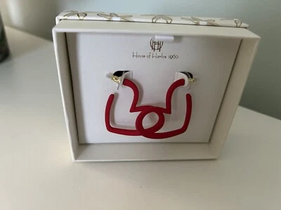 Pendientes de aro abiertos House Of Harlow 1960 corazón rojo nuevo en caja NUEVO Love Foto 1 de 2