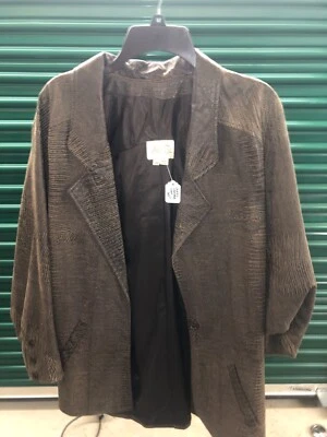 Vakko Womens Brown Black Reptile Print Leather Open Front Coat Size XS UNIQUE   - Image 1 of 4
