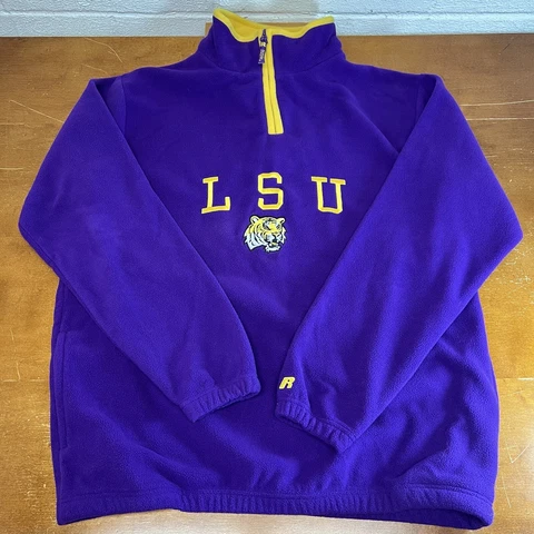 Vintage LSU Tigers Sweatshirt Mens XLT Purple Football Pullover 1/4 Zip Fleece Cover