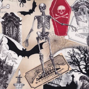 Skeleton Skulls Spiders Bats Halloween Wicked Quilting Fabric 1/2 Metre - Picture 1 of 1