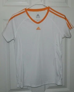 Youth Adidas Solid White Orange  Short Sleeve Casual Athletic Shirt Size 10 - Picture 1 of 4