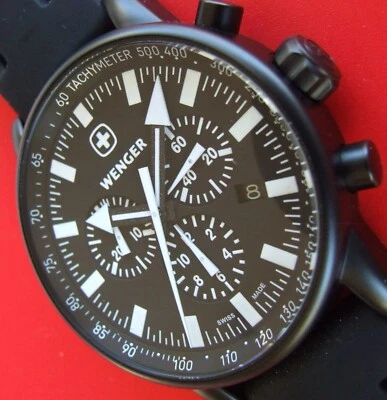 WENGER Swiss Army NOS COMMANDO CHRONOGRAPH~RARE End Of World BLK/WHT Model~42mm - Image 1 of 4