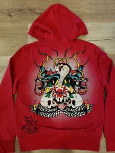 Ed Hardy by Christian Audigier Men Vintage Hoodie Tattoo Panther Snake