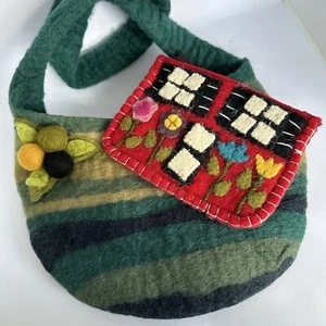 Borsa piccola in feltro fatta a mano verde e borsetta rossa casa hippy boho borsetta - Foto 1 di 8
