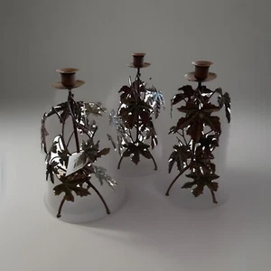 Metal Maple Leaf Style Taper Candle Holder Set Of 3 New W/Tags Cooper Green Fall - Picture 1 of 7