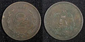 Mexico ESTADOS UNIDOS MEXICANOS Bronze 1906 2 Centavos KM# 419 (27 287) - Picture 1 of 3