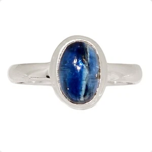 Natural Cabochon Kyanite - Brazil 925 Sterling Silver Ring Jewelry s.7.5 CR74519 - Picture 1 of 1