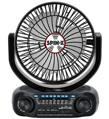 Spin-X 3 in 1 Fan Built-In Radio/ Fan/LED, Solar Panel, rechargeable batteries - Image 1 of 4