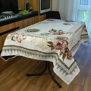 Mantel Blanco Tela Floral Mantel Encaje Natural Mesa Cubierta Mesa Lino - Imagen 1 de 6