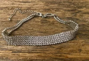 Vintage Rhinestone Choker Necklace 12” with 4” Extension Silver Tone - Picture 1 of 8