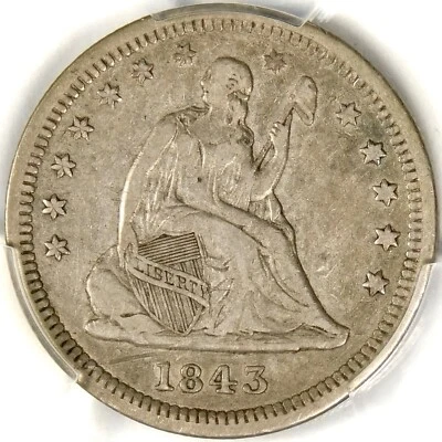 🔥🥶💨🪨🌚😍PCGS VF30 1843 O SEATED LIBERTY QUARTER - Image 1 of 3