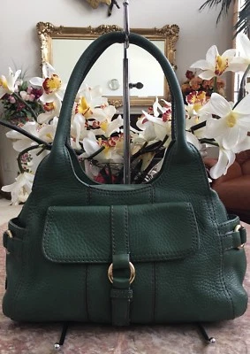 COLE HAAN Green Pebbled Leather Satchel Shoulder Handbag Purse EUC - Image 1 of 4
