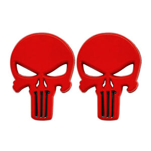 Pair Red Punisher Metal Car Emblem Skeleton Skull Badge Sticker Motor Universal