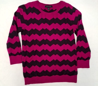 Suéter Ann Taylor Viscosa/Nylon Magenta Negro Rayas Talla Mediana Nuevo sin Etiquetas Foto 1 de 4