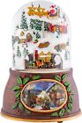 Musical Village with Santa Train Brown 6 inch Resin Holiday Wind Up Snow Dome