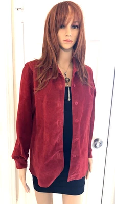 Vintage John Paul Richards RED Leather Suede Shirt Top Jacket~Western~Holiday~PS - Image 1 of 4