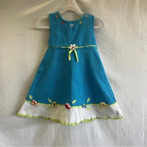 Youngland Turquoise Girls Dress Size 6 Sleeveless Embroidered Flowers Easter - Picture 1 of 7