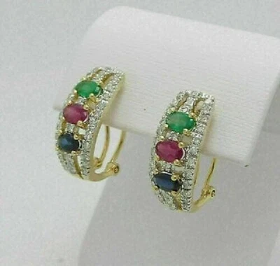 Lab Created Red Ruby 2.50Ct Oval Cut Huggie Hoop Earrings 14K Yellow Gold Plated - Image 1 of 4