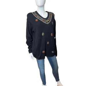 Suéter Angora Karen Scott Seda Lentejuelas Negras De Colección, L Nuevo Con Etiquetas - Imagen 1 de 8