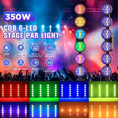 Vintage Stage Light 6x50W Gold COB 168 RGB LEDs DMX512 Point Control Retro Beam - Image 1 of 4