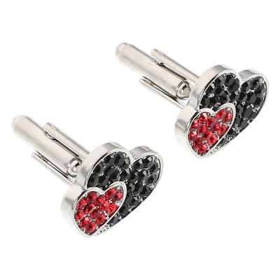  2 Stück herzförmige Manschettenknöpfe mit Strasssteinen für Damen, herzförmige - Bild 1 von 4