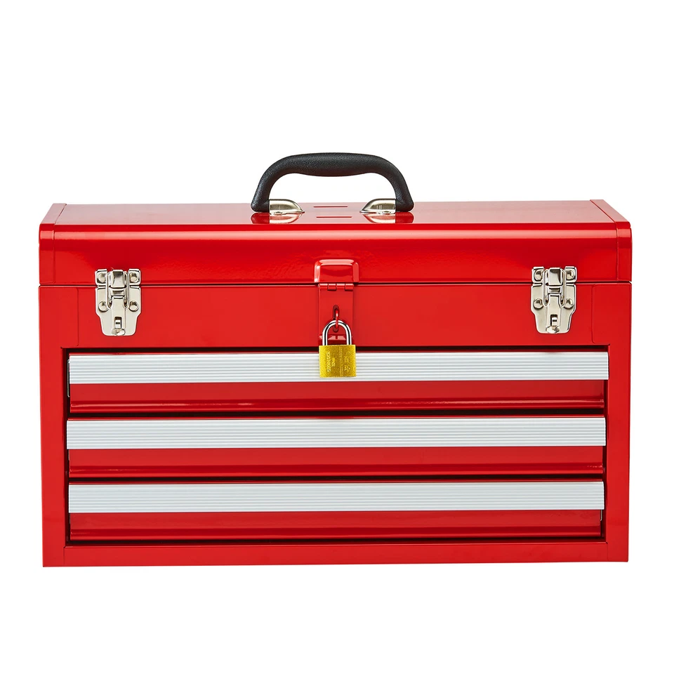 Uimoso 20.5-Inch Metal Tool Box with 3-Drawer Organizer, Portable and Red